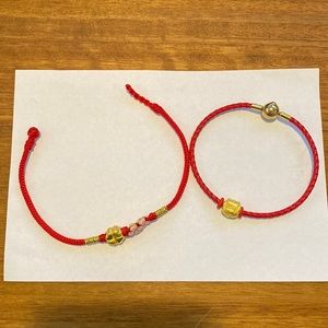Pair of Red Bracelets with 24k Gold Charms
